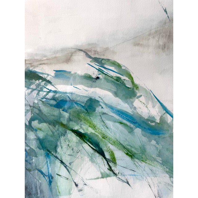 Large Abstract Original Painting Watercolor Triptych Blue Green Coastal Wall Art Modern Signed Framed For Sale In Philadelphia - Image 6 of 12