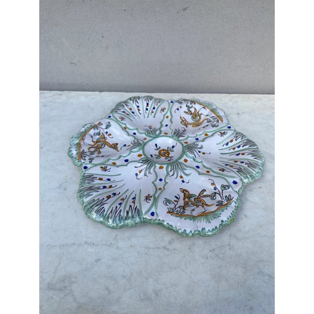 French Faience Oyster Plate Moustiers Style, Circa 1940 For Sale - Image 4 of 5