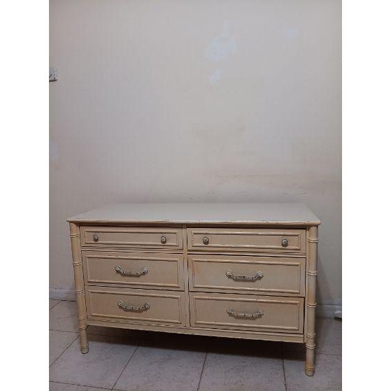 1980s Vintage Hollywood Regency Faux Bamboo Dresser 6 Drawer For Sale - Image 5 of 8