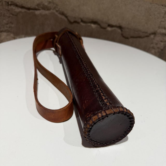 Brown Vintage Leather Carrying Case With Strap For Sale - Image 8 of 10