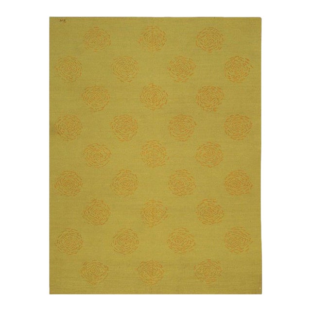 6x8 Yellow Flat Weave Wool Stylized Rosettes Geometric Modern Carpet Rug For Sale