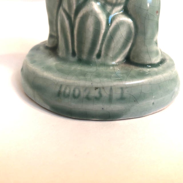 Vintage Art Deco German Pottery Greenware Candle Holders a Pair