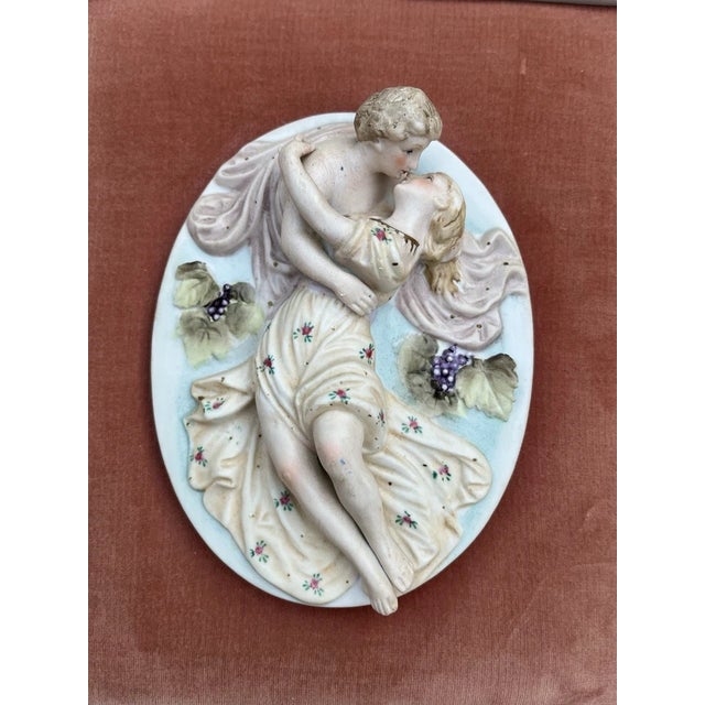 Beige 1950s Andrew Kolb & Son Framed Porcelain Bisque “Lovers” Plaques- Set of 2 For Sale - Image 8 of 12