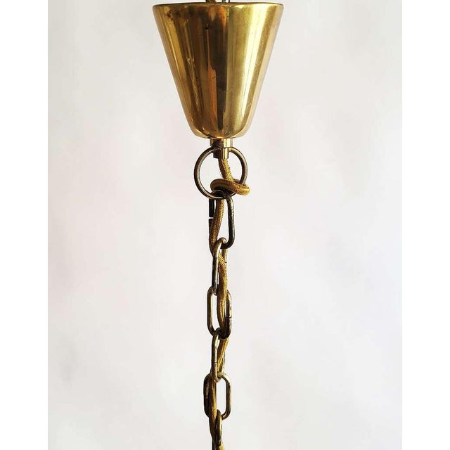 Gold Mid-Century Modern Opaline Glass and Brass Pendant Light in the style of Luigi Caccia Dominioni, 1950s For Sale - Image 8 of 11
