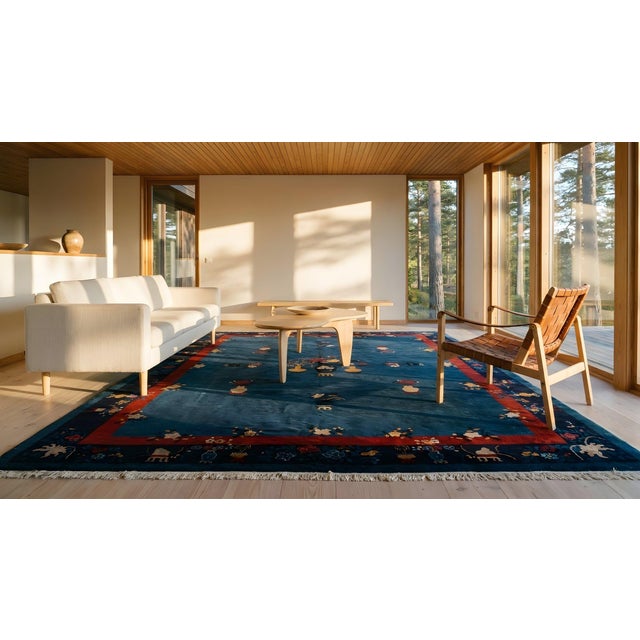 1920s Blue Vase Floral Antique Chinese Peking Rug 9' 1'' X11' 6'' Handknotted Wool Carpet For Sale - Image 10 of 12