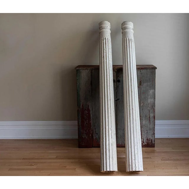 Painted Fluted Pine Pillars, 1920s, Set of 2 For Sale - Image 9 of 10