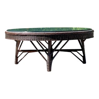 Vintage Coastal Woven Rattan Coffee Table For Sale
