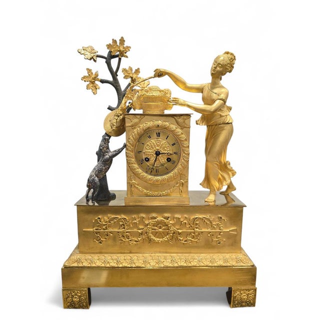 Antique French Empire Gilt and Silvered Bronze Mantel Clock, 1800 For Sale - Image 12 of 13