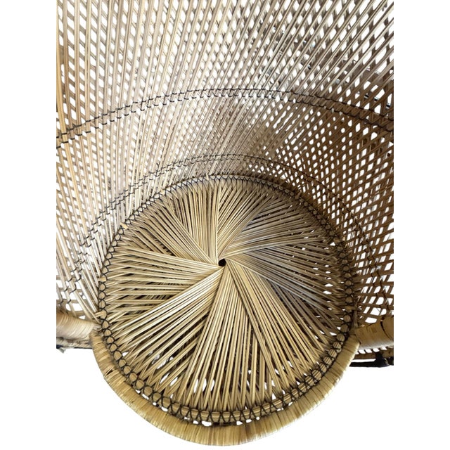 Tan Vintage Boho Revival Peacock Style Wicker Accent Chair With Fan Back For Sale - Image 8 of 12
