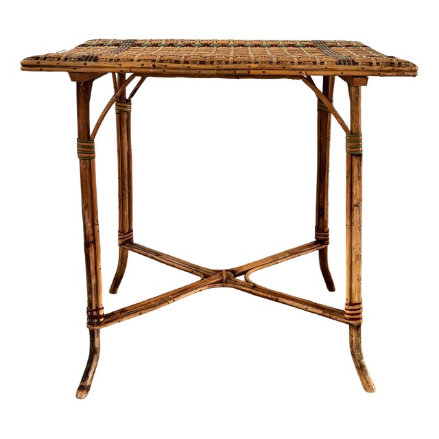 French Bamboo and Rattan Bistro Table, 1940s For Sale