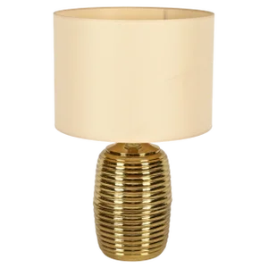 Mid-Century Italian Table Lamp in Brass with Beige Lampshade by Tommaso Barbi, 1970s