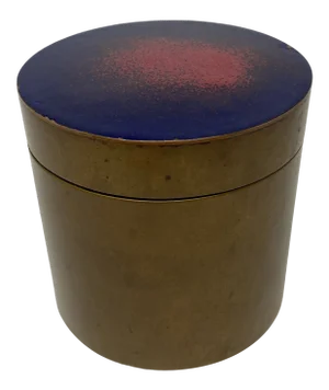 Mid-Century Enameled Lid Round Brass Box
