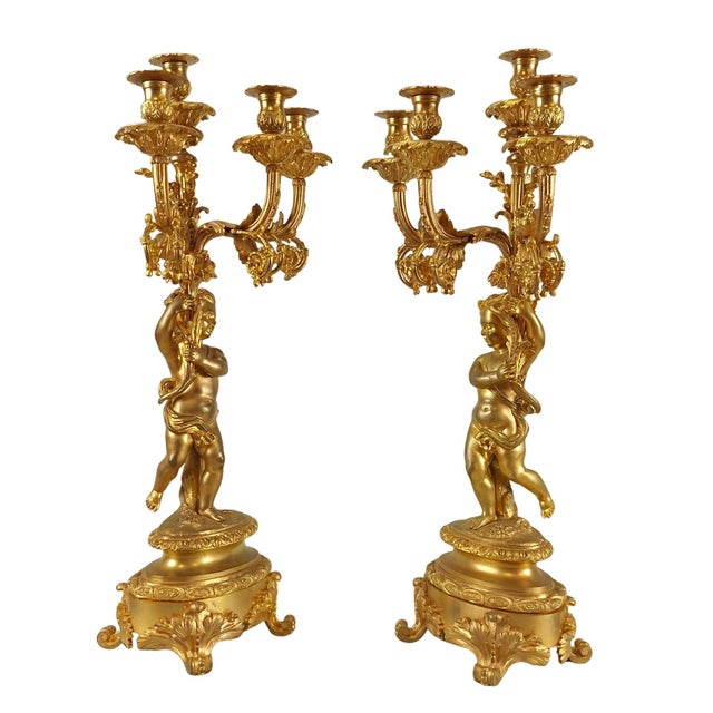 Antique French Gilt Bronze Candelabras, 1800s, Set of 2 For Sale - Image 3 of 15