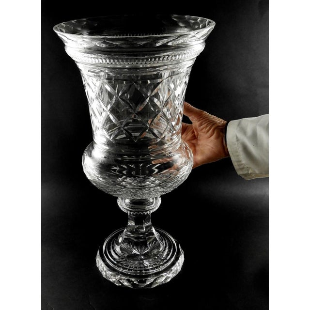 1980s Florentine Renaissance Style Huge Italian Cut and Ground Crystal Medici Vase For Sale - Image 12 of 13