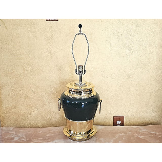 21st Century Hollywood Regency Emerald Green and Gold Metal Table Lamp For Sale - Image 11 of 12