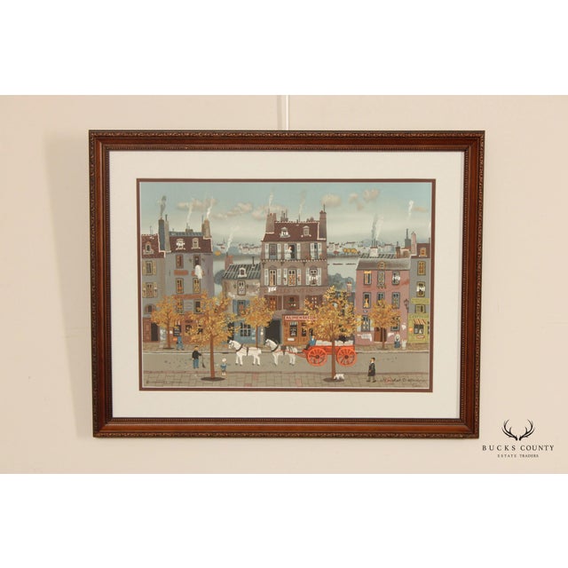 Quality Custom Framed Vintage Original Print of Parisian Street Scene by Michel Delacroix (French, B. 1933), Numbered 5/50...