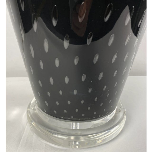 An exceptionally beautiful Murano blown art glass vessel as a custom-made lamp. Fabulous form with a stunning range of...