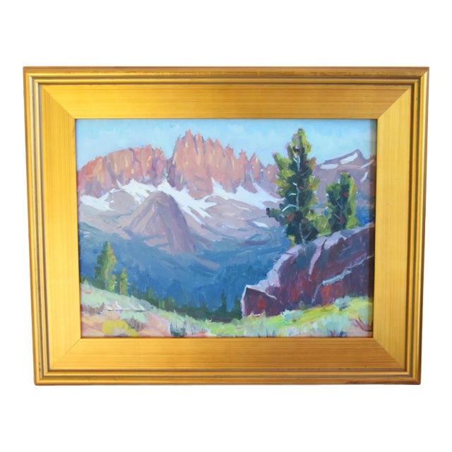 Mountian Landscape by Listed Artist Silvio Silvestri Oil Painting Including the Antiqued Gold Wood Frame For Sale