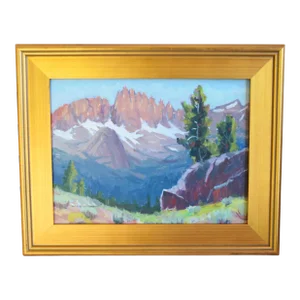 Mountian Landscape by Listed Artist Silvio Silvestri Oil Painting Including the Antiqued Gold Wood Frame