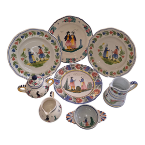 Collection of Eight Quimper French Faience Serveware Pieces
