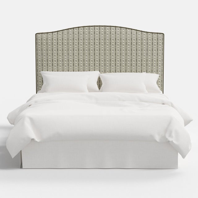 Spritely Home Stoffer Home x Cloth & Company Elsie Headboard in Botanical Stripe Olive with Olive Welt, King For Sale - Image 4 of 9