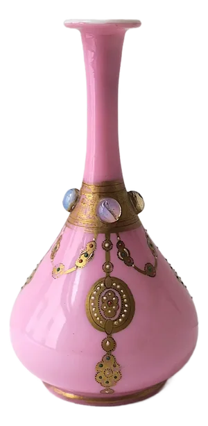 Pink and Gold Bejeweled Art Glass Vase