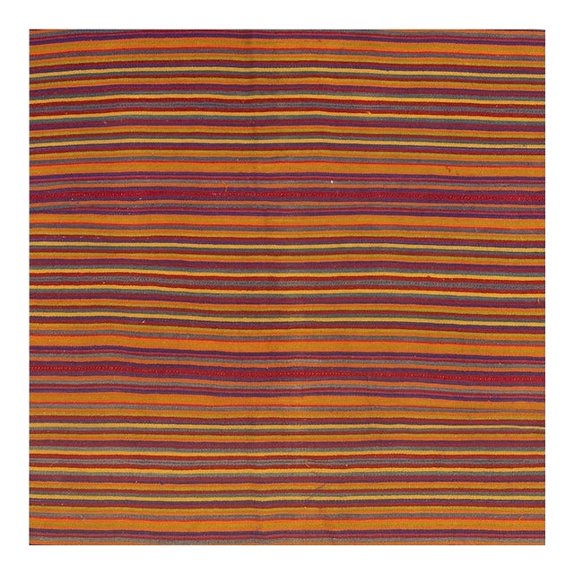 Vintage Square Turkish Kilim Hand-Woven Wool Flat-Weave Rug, C. 1950s 5'2" X 5'2 For Sale