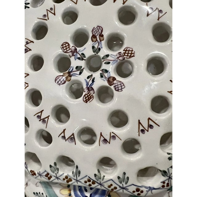 1990s Vintage Hand Painted in Portugal Flower Frog Vase For Sale - Image 5 of 6