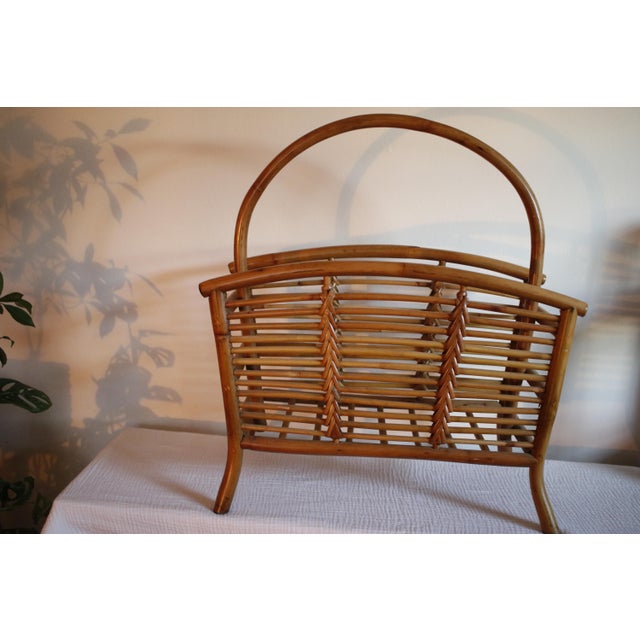 Franco Albini 1960s Mid Century Wicker Rattan Bamboo Magazine Rack After Franco Albini For Sale - Image 4 of 17