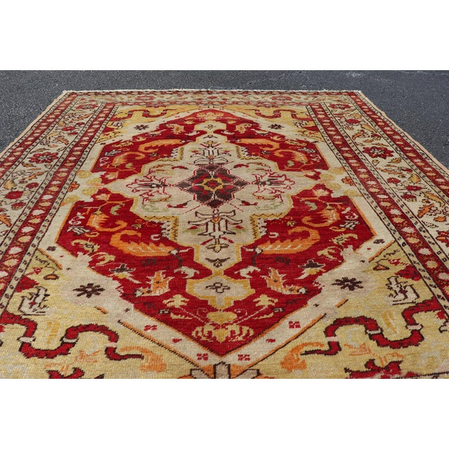 Red Early 20th Century Antique Turkish Fine Sivas Rug With Center Medallion in Red, Yellow & Light Green For Sale - Image 8 of 13