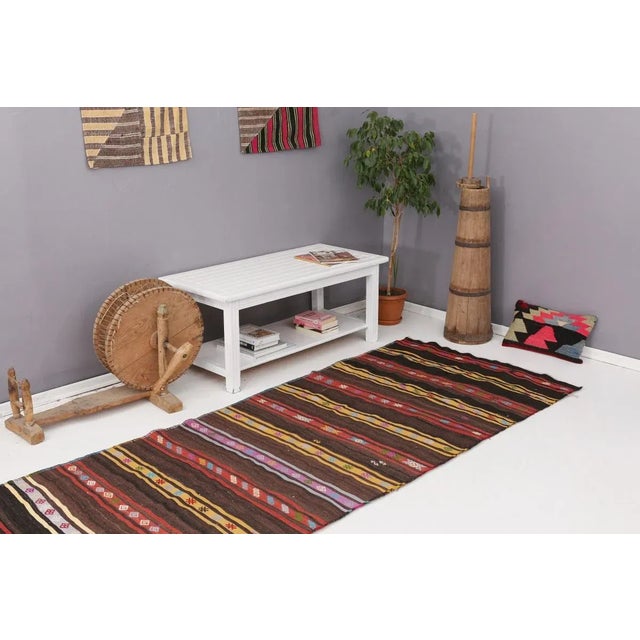 Mid 20th Century Striped Vintage Turkish Kilim Rug For Sale In Los Angeles - Image 6 of 7