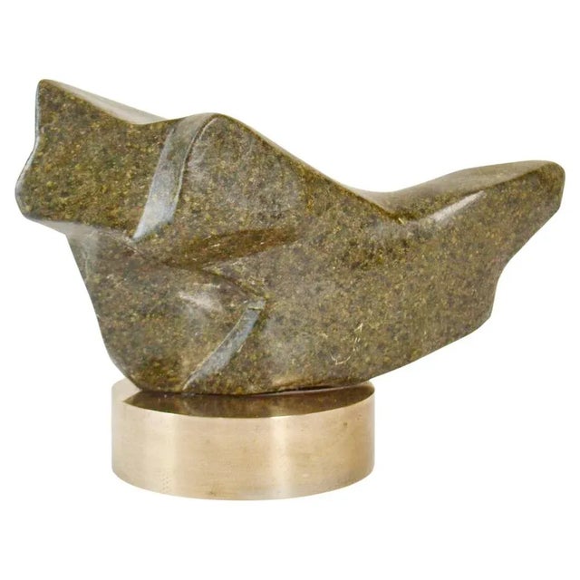 Vintage Moss Green Marble Sculpture on Bronze Plinth by Alice Ward, 1960s For Sale - Image 10 of 10