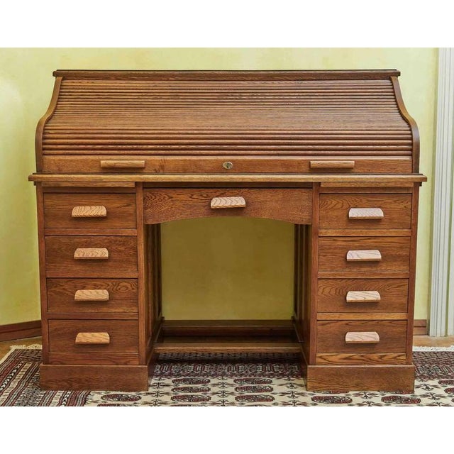 Wood Antique American Desk with Roller Blind For Sale - Image 7 of 16
