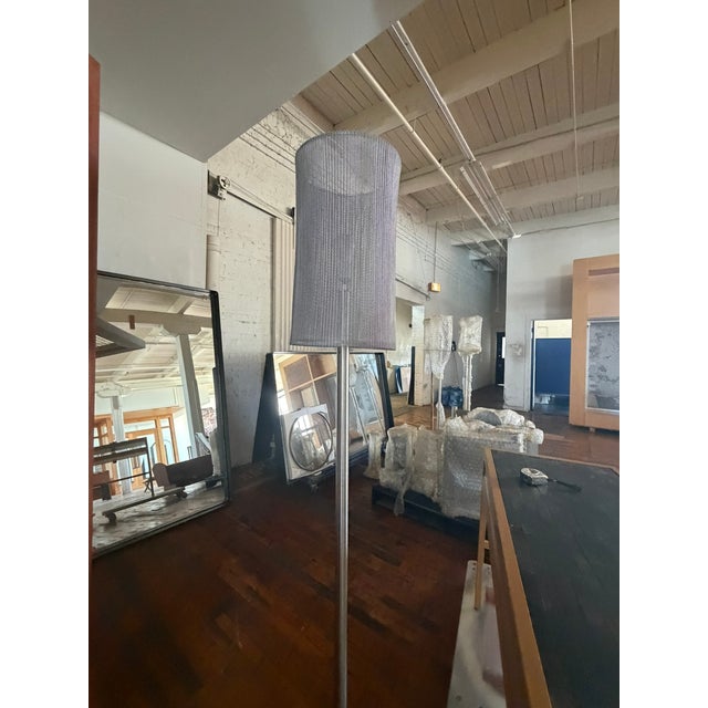 Contemporary Custom Steel Mesh Floor Lamp – Tall Modern Industrial Cylinder Light For Sale - Image 3 of 8
