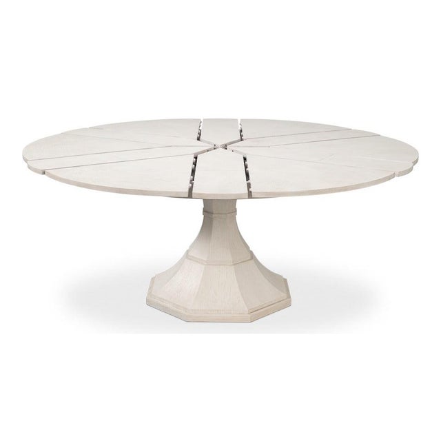 Modern Transitional Round Dining Table, Medium - White Oak With Faceted Pedestal Base For Sale - Image 3 of 11
