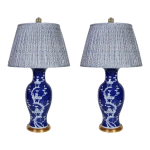 Pair of Blue Chinese Export Lamps on 18kt Gilt Base