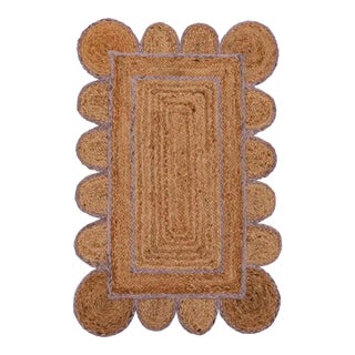 Lavender Trim Jute Scallop Braided Handmade Rug 3x5 Ft. For Sale