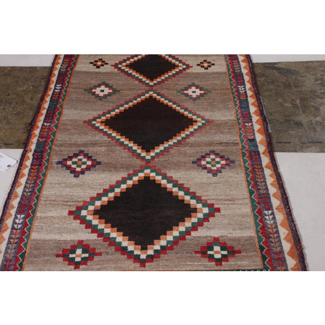Tribal Hand-Knotted Mid-Century Vintage Gabbeh Rug - Beige Brown Tribal Pattern For Sale - Image 3 of 5