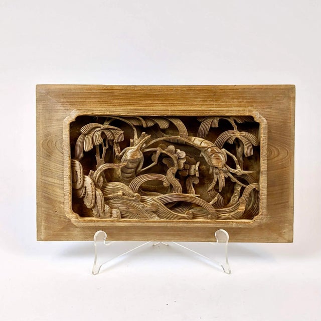 Chinese 18th Century Relief Carving of Swimming Shrimp Amongst Sea Grass For Sale - Image 3 of 3