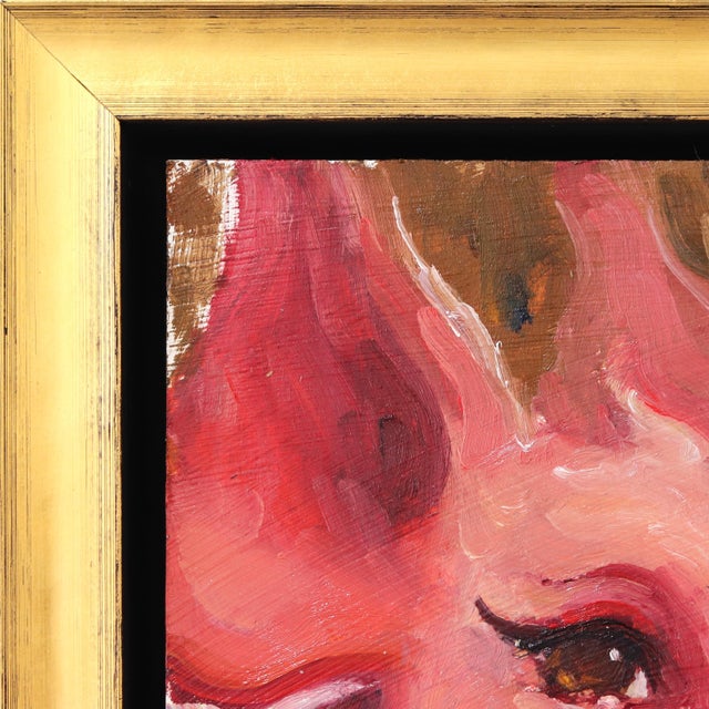 Pam - Original Pig Portrait Oil Painting With Pearls in Gold Frame by Kyle Paliotto For Sale - Image 4 of 9