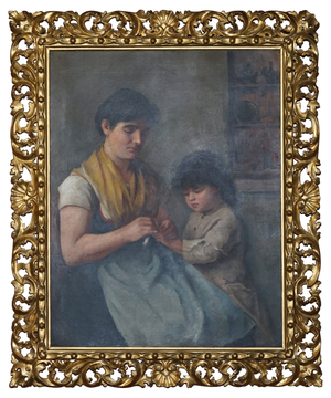 Continental School Artist, Portrait of Mother & Child, Oil Painting, Framed