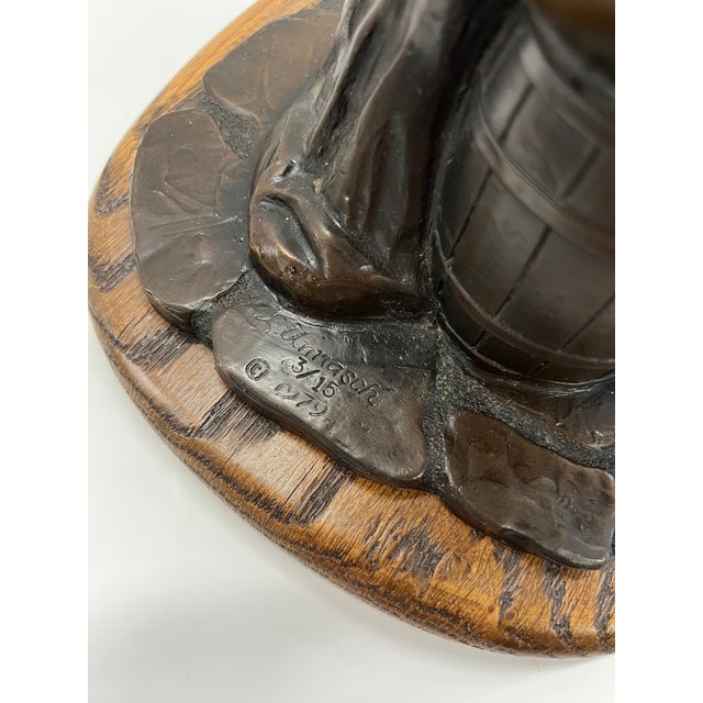 Bronze Vintage Bronze Monk Sculpture on a Wooden Base - Signed L Unnasch 3/15 1979 For Sale - Image 8 of 10