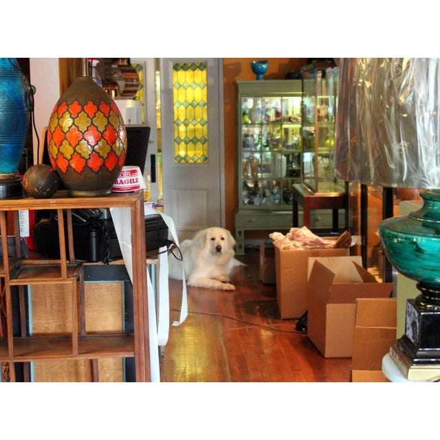 Blue Pair 1930s Awaji Pottery Art Deco Japanese Vintage Studio Muscle Vases Blue Green Flambe For Sale - Image 8 of 8