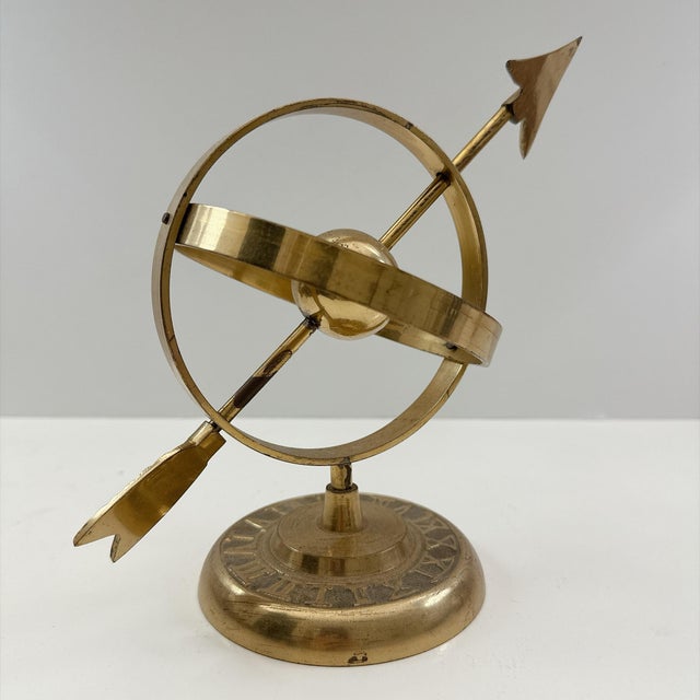 Vintage Brass Armillary Sphere Celestial Globe Decor, Arrow Astronomical Sculpture, Mid Century Desk Decor, Library Office Accent For Sale In Los Angeles - Image 6 of 7