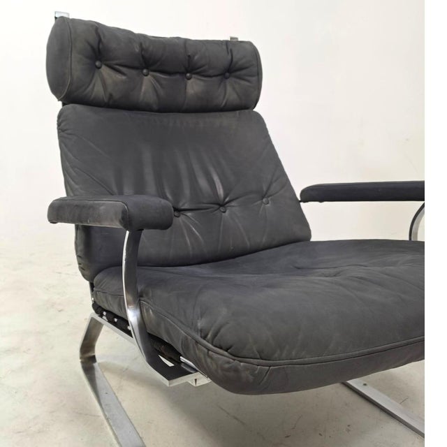Vintage German Swing Chair in Grey Leather with Chrome, 1970s For Sale - Image 6 of 8