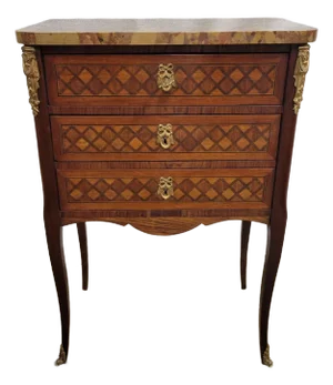 Antique French Louis XV Style Marquetry Side Table Commode Marble Top