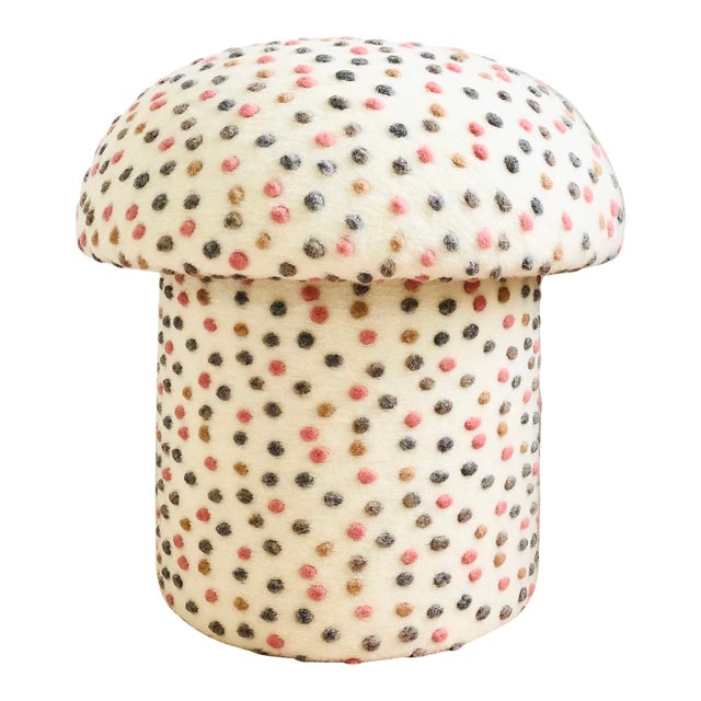 Mushroom Ottoman in Wool Cream Dot For Sale