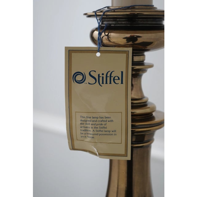 Pair Stiffel Brass Table Lamps W. Shades For Sale - Image 10 of 12