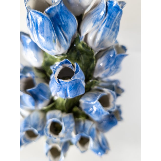 Mid-Century Italian Faience Majolica Floral Tulipiere Decorative Vase, Signed For Sale - Image 12 of 15