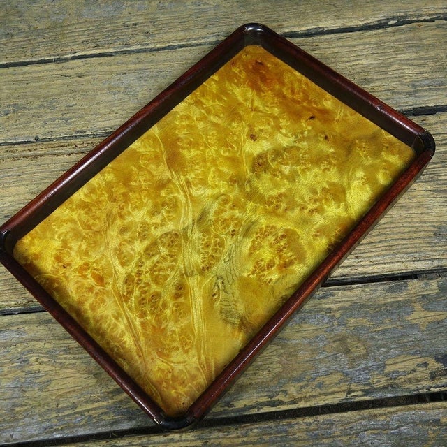 Brass Vintage Burl Wood Tea Tray With Rosewood Frame - Brass Mounted For Sale - Image 8 of 9